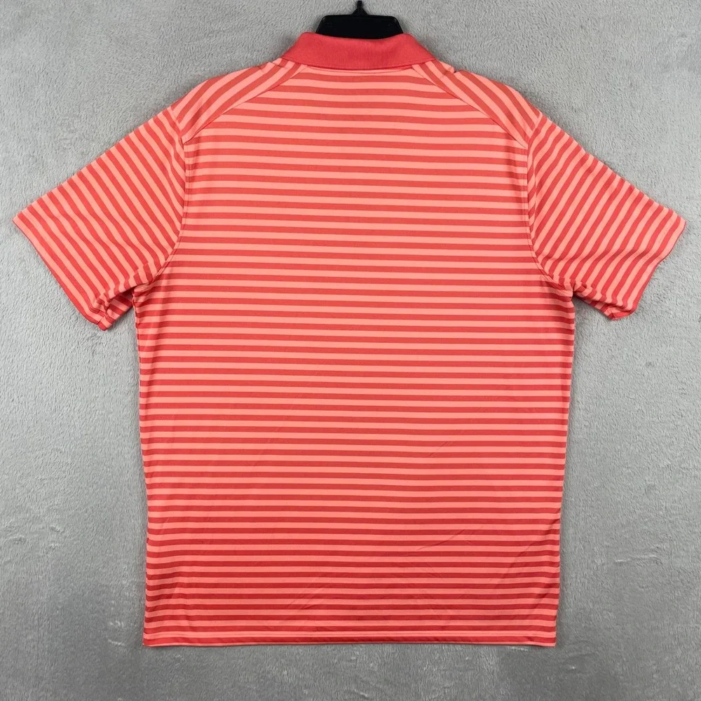Nike Dri-Fit Polo Shirt Mens Large Orange Striped Preppy Golf Wicking Stretch